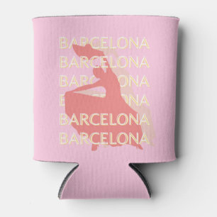 Barcelona Travel Art, Pink, Pastel Can Cooler