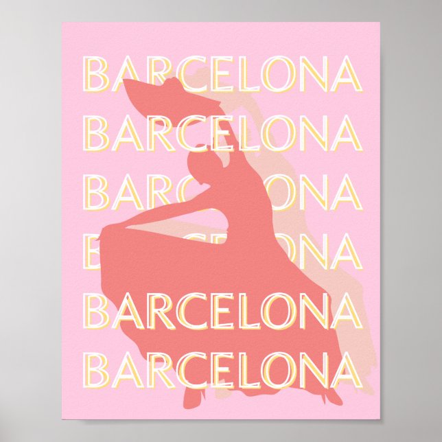 Barcelona Travel Art, Pink, Pastel Poster (Front)