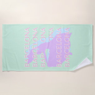 Barcelona Travel Art, Spain Art, Pastel, Green Beach Towel