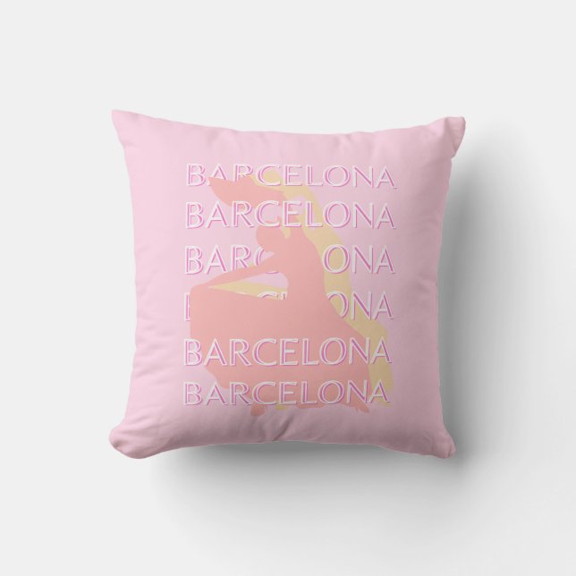 Barcelona Travel Art, Spain Art, Pink, Pastel Cushion (Front)