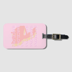 Barcelona Travel Art, Spain Art, Pink, Pastel Luggage Tag