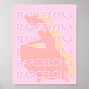 Barcelona Travel Art, Spain Art, Pink, Pastel Poster