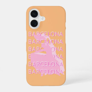 Barcelona Travel Art, Spain, Orange, Pink iPhone 16 Case