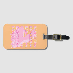 Barcelona Travel Art, Spain, Orange, Pink Luggage Tag