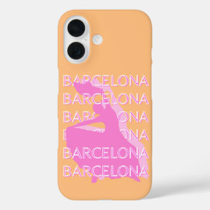Barcelona Travel Art, Spain Travel Art, Orange iPhone 16 Case