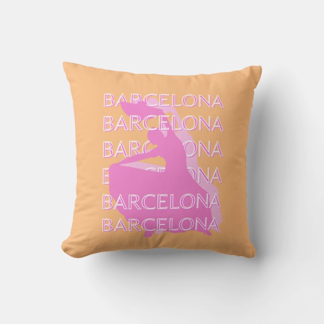 Barcelona Travel Art, Spain Travel Art, Orange Cushion (Front)