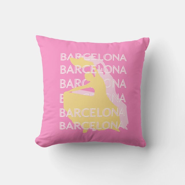 Barcelona Travel Art, Spain, Travel Art, Pink Cushion (Front)