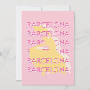 Barcelona Travel Art, Spain, Travel Art, Pink Holiday Card