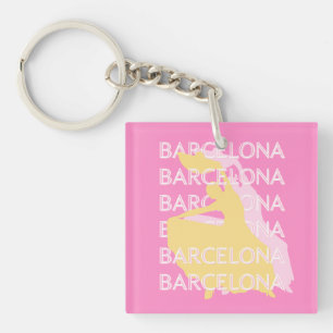 Barcelona Travel Art, Spain, Travel Art, Pink Key Ring