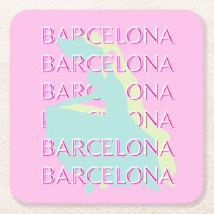 Barcelona Travel Art, Spain Travel Art, Pink Square Paper Coaster