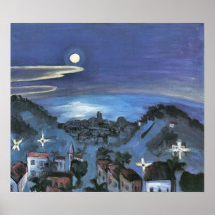 Barcelona View of City at Night by Walter Gramatte Poster