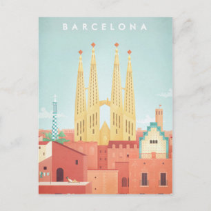 Barcelona Vintage Travel Poster - Art Postcard