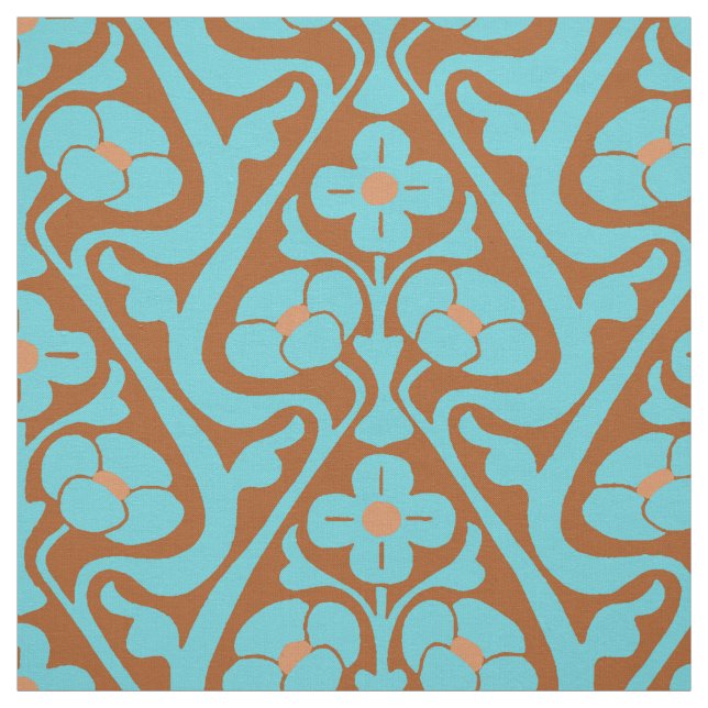 Barcelona Wall Flowers Copper and Turquoise Fabric (Swatch)