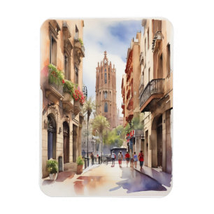 Barcelona watercolor art magnet