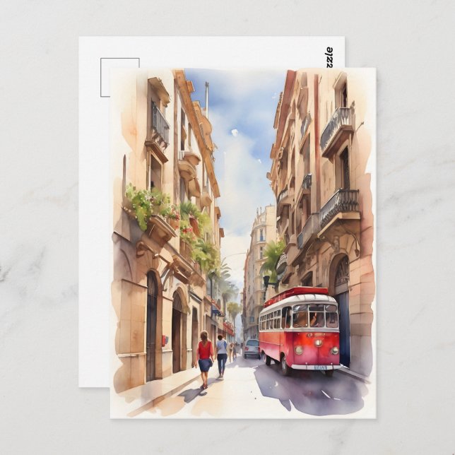 Barcelona watercolor art postcard (Front/Back)