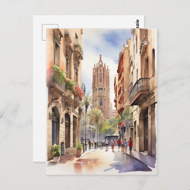 Barcelona watercolor art postcard (Front/Back)