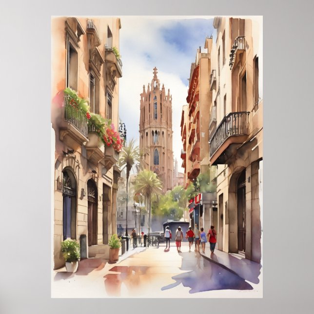 Barcelona watercolor art poster (Front)