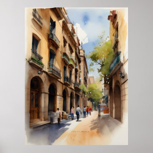 Barcelona watercolor art poster