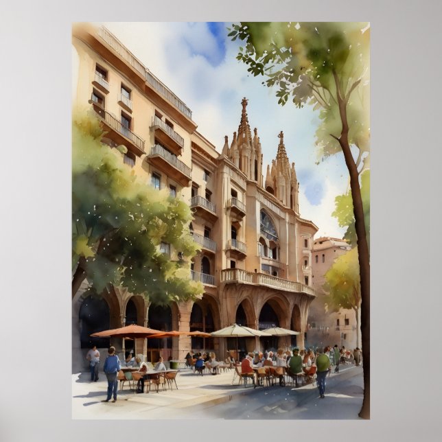 Barcelona watercolor art poster (Front)