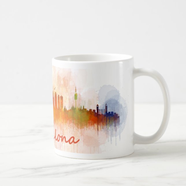 Barcelona watercolor Skyline v04 Coffee Mug (Right)