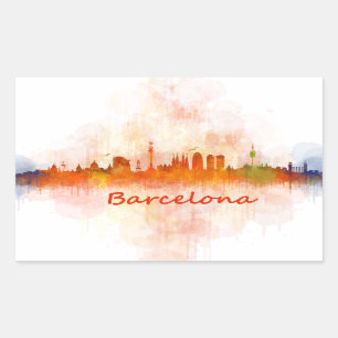 Barcelona watercolor Skyline v04 Rectangular Sticker