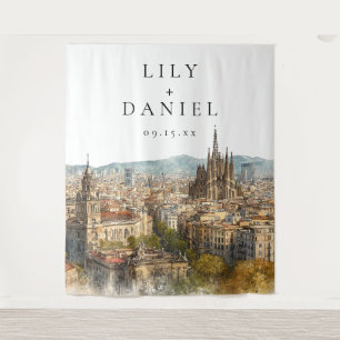 Barcelona Wedding Photo Backdrop Tapestry