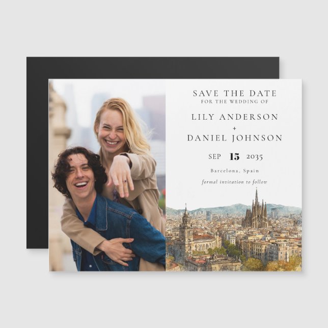 Barcelona Wedding Photo Save The Date Magnetic Invitation (Front/Back)