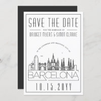 Barcelona Wedding Stylised Skyline Save the Date