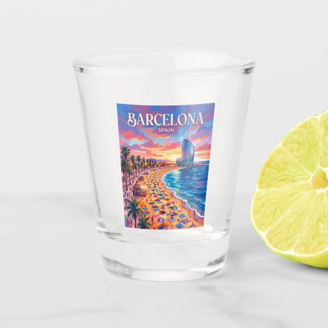 Barceloneta Beach Spain Shot Glass (Front)