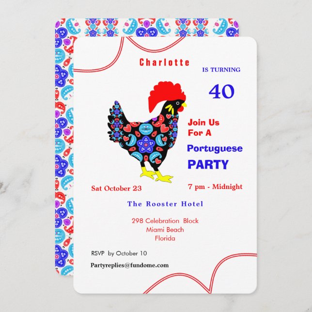 Barcelos Rooster Portuguese Party Theme Invitation (Front/Back)