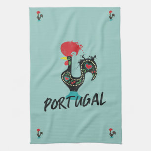 Barcelos Rooster, Portuguese Symbol on blue Tea Towel