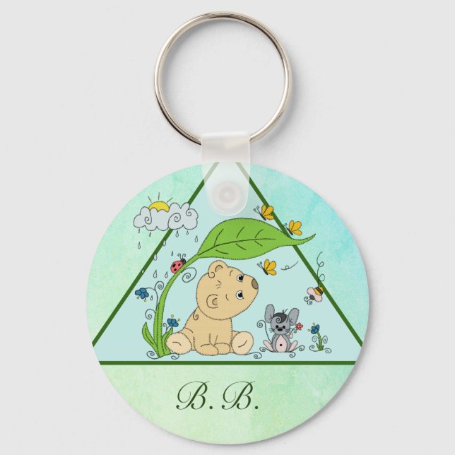 Bärchen im Regen personalisiert Key Ring (Front)