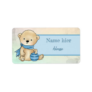 Bärchen mit Ball, blau Label