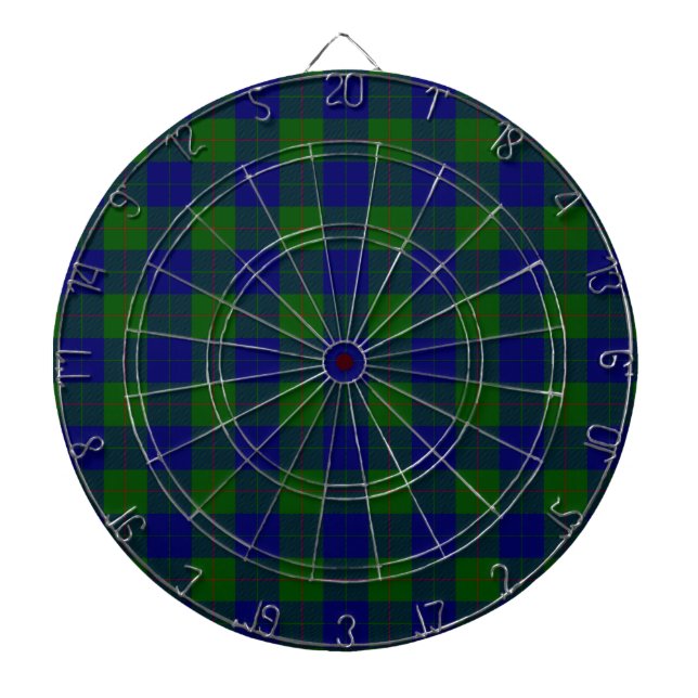 Barclay clan tartan blue green plaid dartboard (Front)
