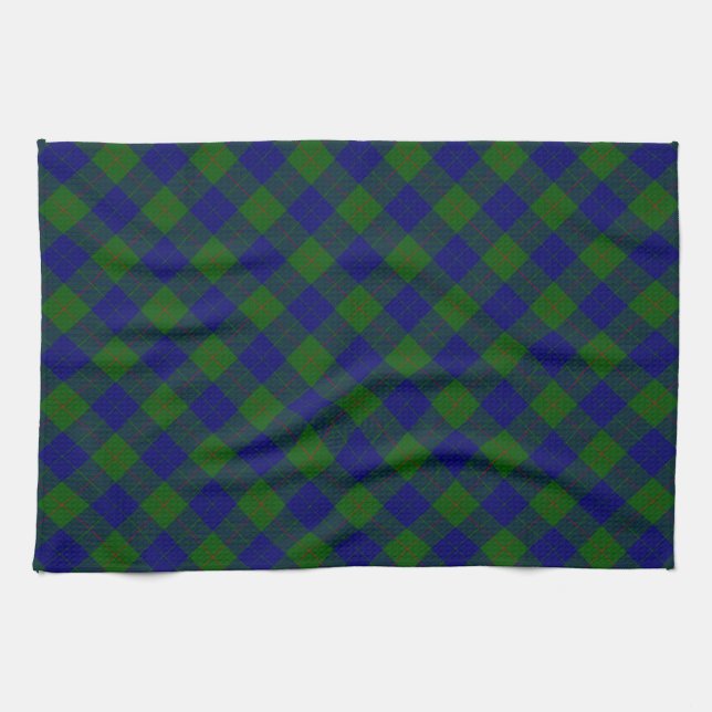 Barclay clan tartan blue green plaid tea towel (Horizontal)
