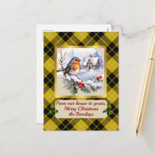 Barclay Crest & Tartan w/Robin Personalised Holiday Postcard