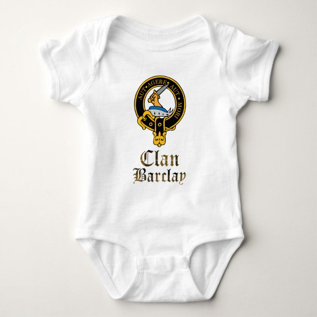 Barclay Scottish Crest Tartan Clan Name Clothes Baby Bodysuit (Front)
