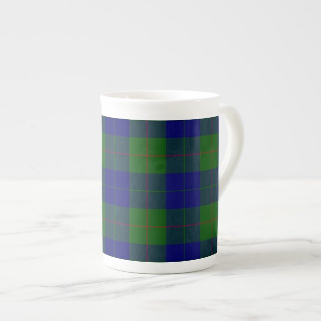 Barclay tartan blue green plaid bone china mug (Front Right)