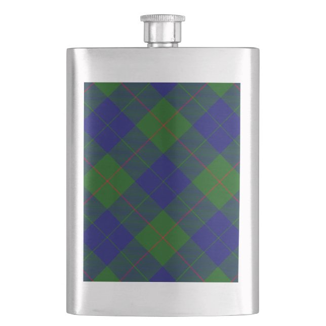 Barclay tartan blue green plaid hip flask (Front)