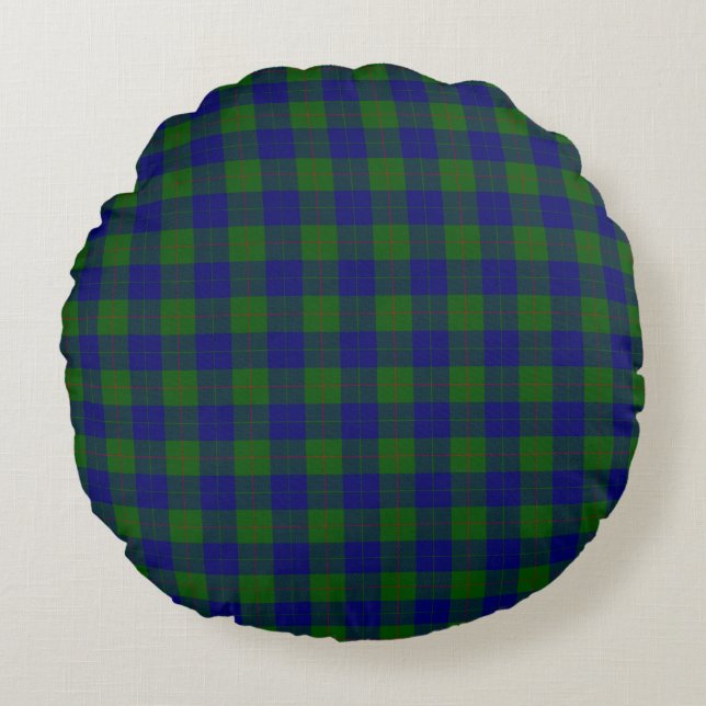 Barclay tartan blue green plaid round cushion (Front)