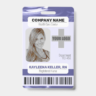 Barcode ID Photo Template Purple Blue Marble Nurse Badge