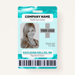 Barcode ID Photo Template Teal Green Marble Nurse ID Badge