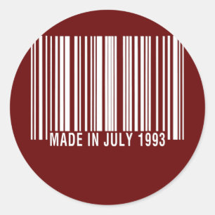 Barcode Made or Born in July 1993 Birthday in Classic Round Sticker