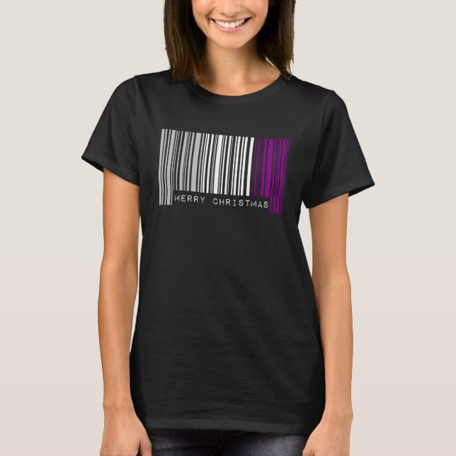 Barcode Merry Christmas Asexual Pride Flag LGBTQ Q T-Shirt (Front)