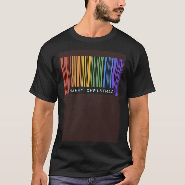 Barcode Merry Christmas Gay Pride Flag LGBTQ Queer T-Shirt (Front)