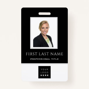 Barcode Photo Name ID Card Vertical Black White ID Badge