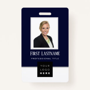 Barcode Photo Name ID Card Vertical Blue Navy ID Badge