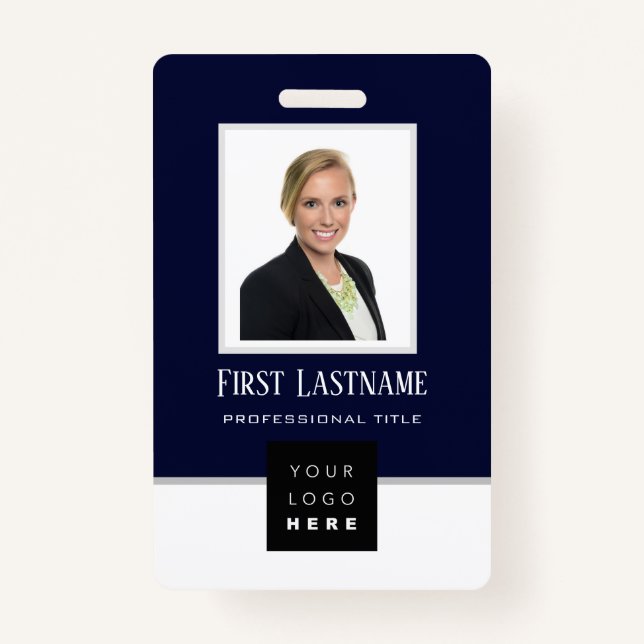 Barcode Photo Name ID Card Vertical Blue Navy ID Badge (Front)