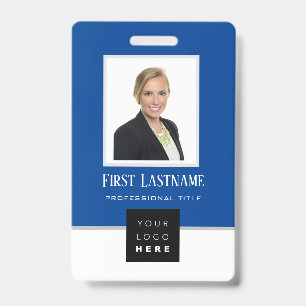 Barcode Photo Name ID Card Vertical Blue White Badge
