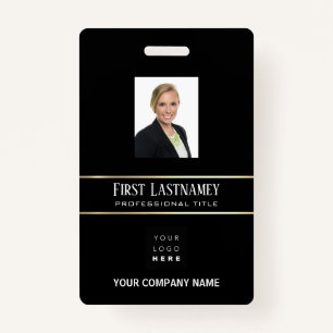 Barcode Photo Name ID Card Vertical Gold Frame ID Badge